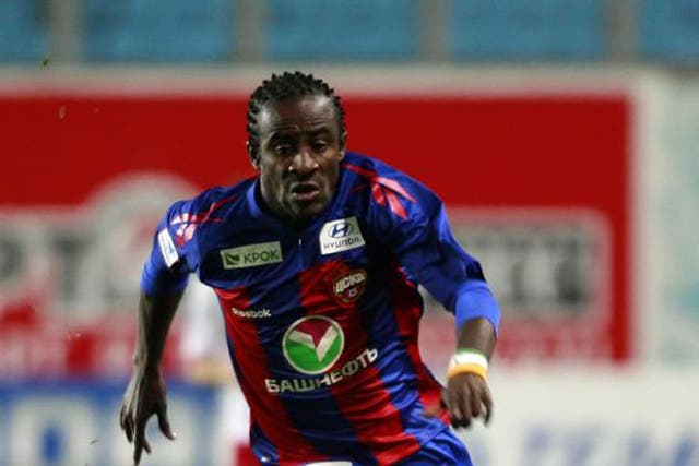 Seydou Doumbia of PFC CSKA Moscow in action in the Russian Football League